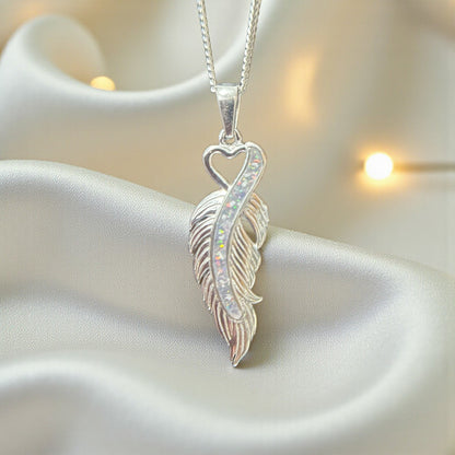Spica silver feather ashes pendant, handcrafted in Lancashire, UK