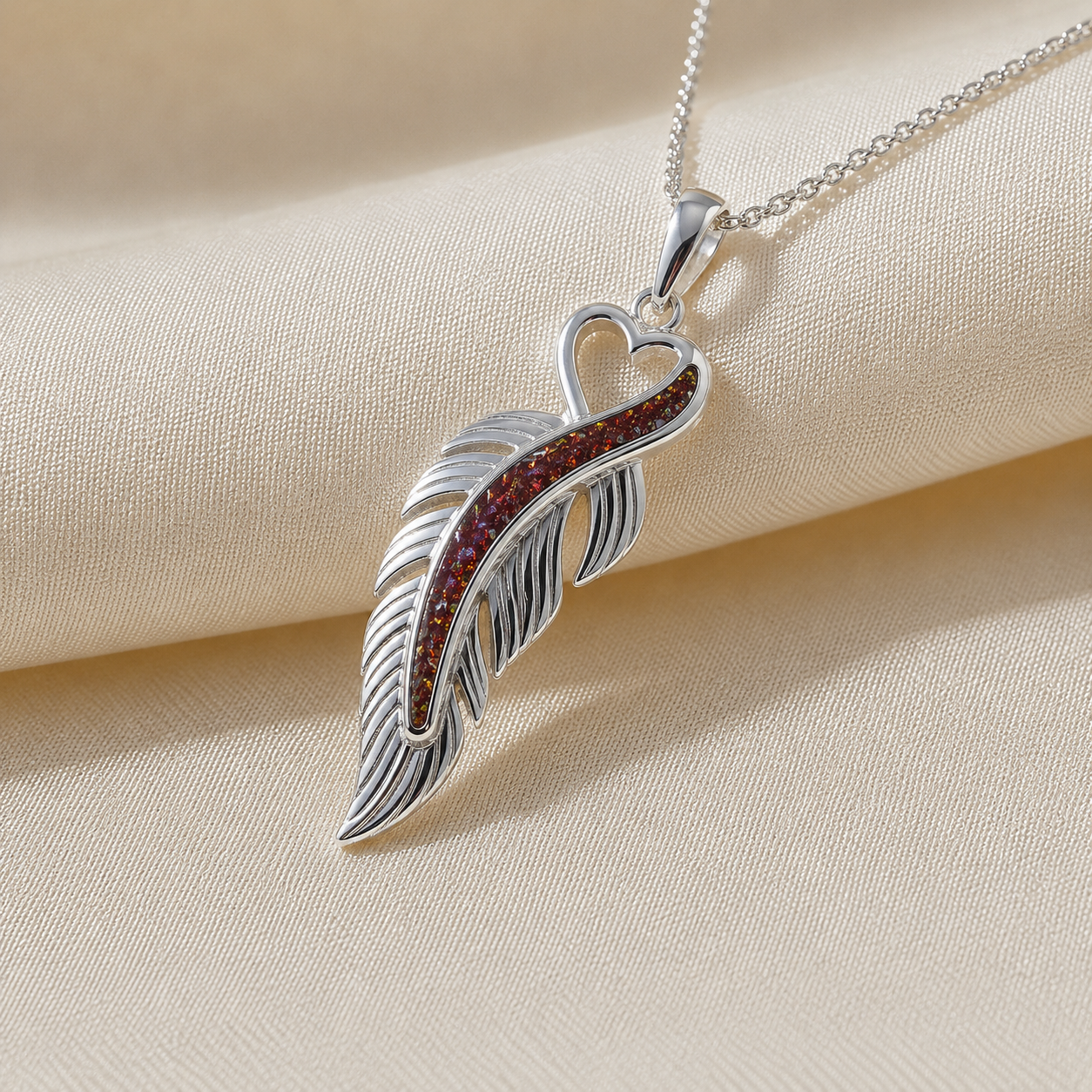 Spica feather memorial pendant in copper mocha, handcrafted in Lancashire UK