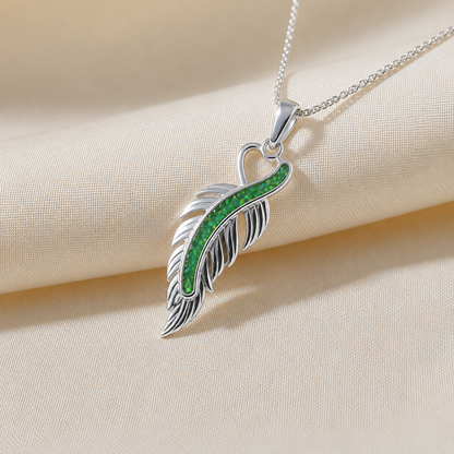 Spica feather memorial pendant in fruit green, handcrafted in Lancashire UK