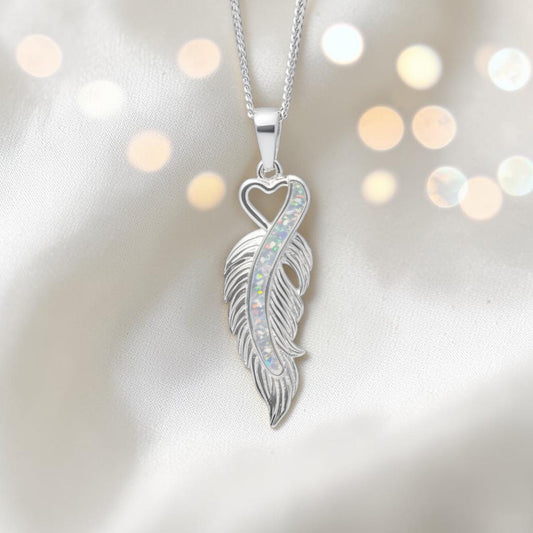 Spica feather pendant in silver with ashes, handcrafted in Lancashire UK