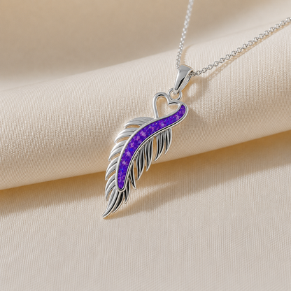 Spica feather memorial pendant in sleepy lavender, handcrafted in Lancashire UK