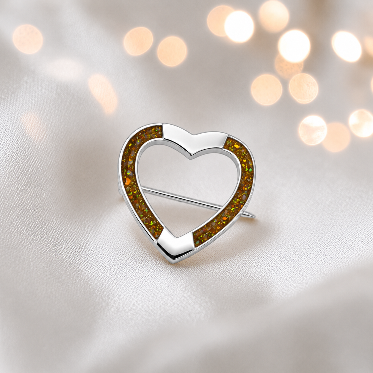 Spirit stock pin — sterling silver heart shaped ashes memorial stock pin, in gold olive, handcrafted in Lancashire, UK - by Keepsake Memorial Jewellery