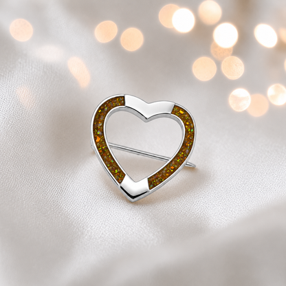 Spirit stock pin — sterling silver heart shaped ashes memorial stock pin, in gold olive, handcrafted in Lancashire, UK - by Keepsake Memorial Jewellery