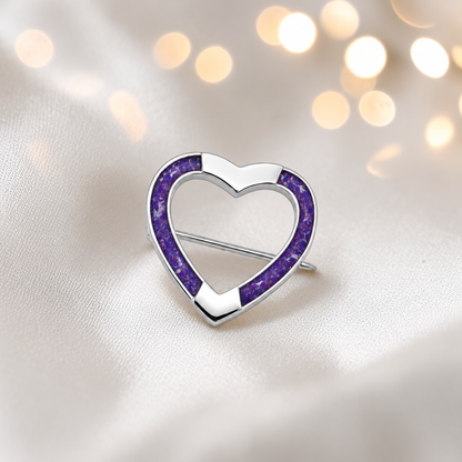 Spirit stock pin — sterling silver heart shaped ashes memorial stock pin, in sleepy lavender, handcrafted in Lancashire, UK - by Keepsake Memorial Jewellery