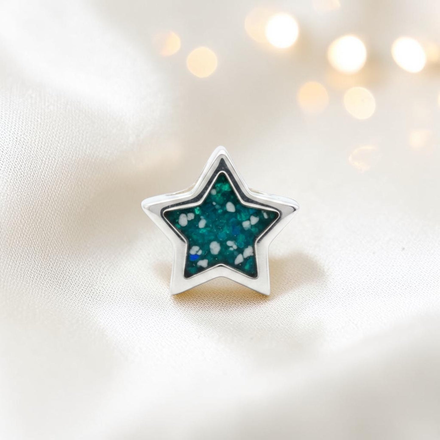 Star ashes memorial silver charm, handcrafted in Lancashire, UK