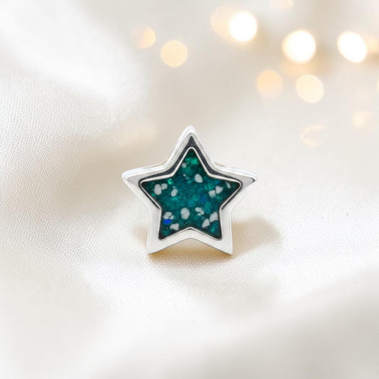Star ashes memorial silver charm, handcrafted in Lancashire, UK