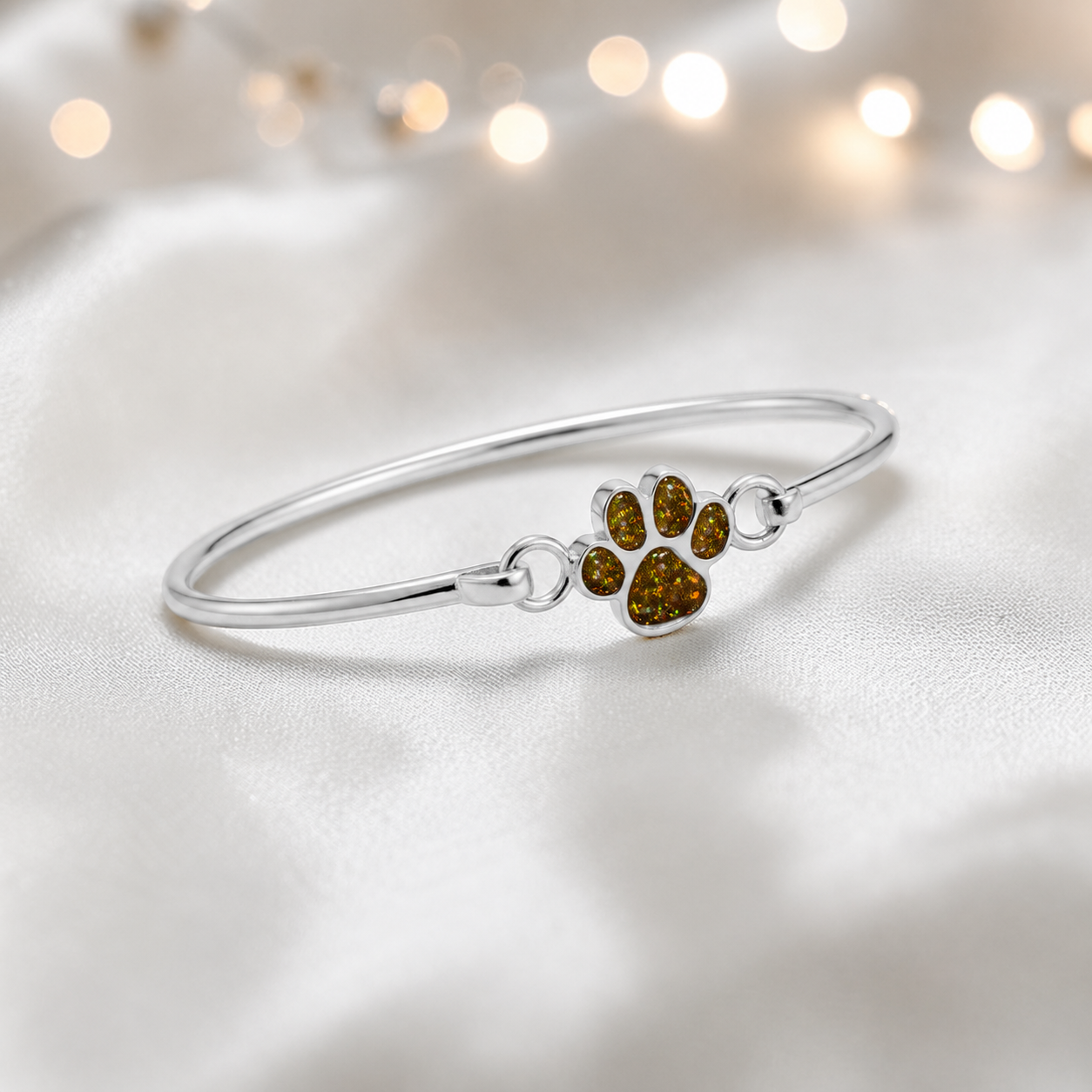 Starlight paw ashes bangle, in gold olive, handcrafted in Lancashire UK - by Keepsake Memorial Jewellery