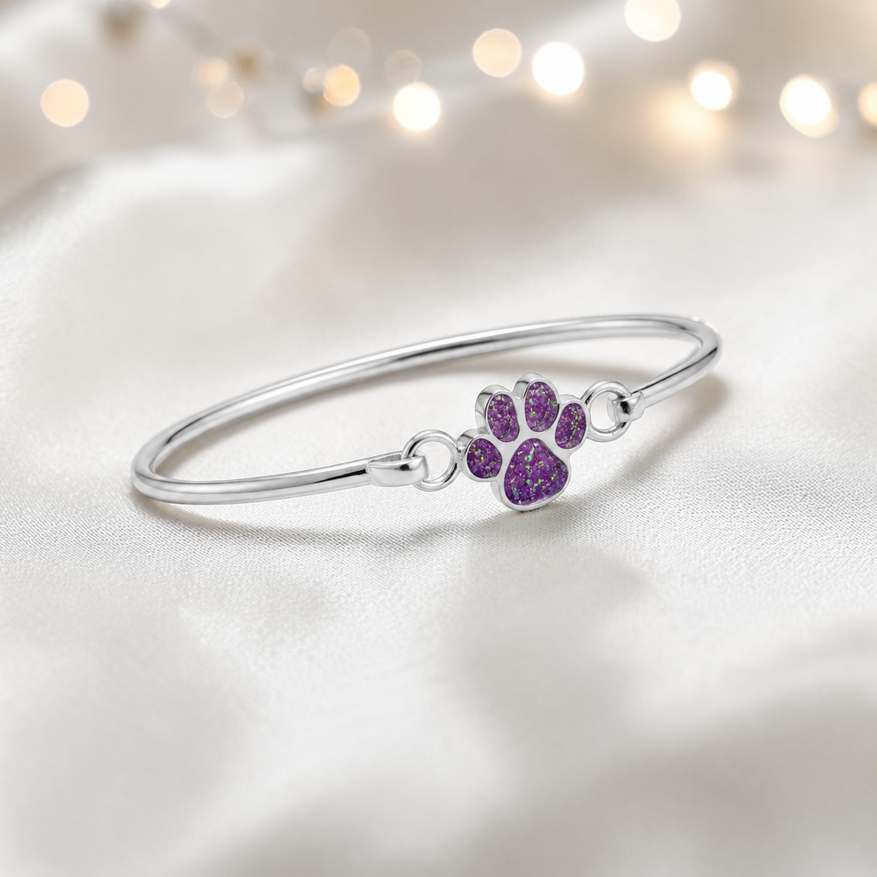 Starlight paw ashes bangle, in rose pink, handcrafted in Lancashire UK - by Keepsake Memorial Jewellery