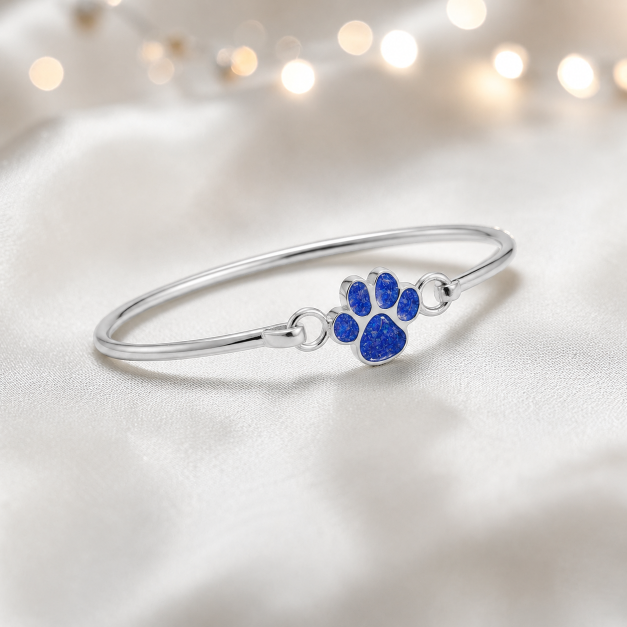 Starlight paw ashes bangle, in royal blue, handcrafted in Lancashire UK - by Keepsake Memorial Jewellery