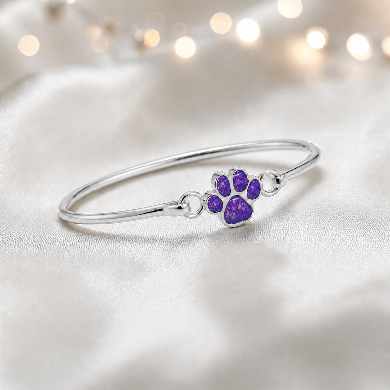 Starlight paw ashes bangle, in sleepy lavender, handcrafted in Lancashire UK - by Keepsake Memorial Jewellery