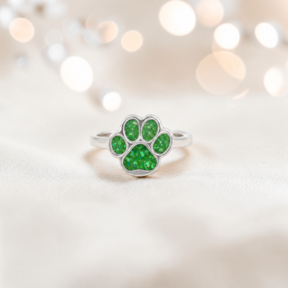 Starlight paw ashes ring in fruit green, handcrafted in Lancashire UK - by Keepsake Memorial Jewellery