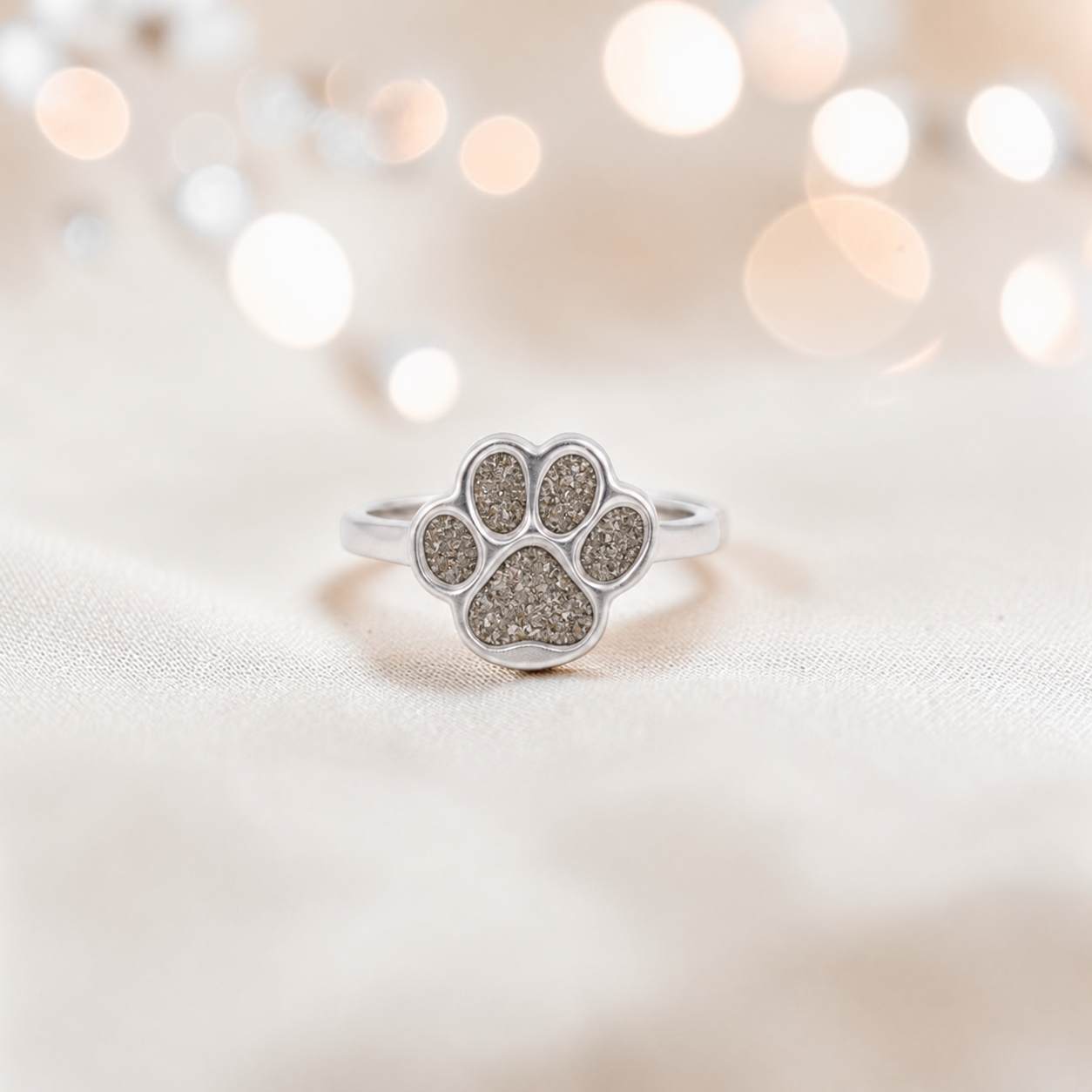 Starlight paw ashes ring in natural ash, handcrafted in Lancashire UK - by Keepsake Memorial Jewellery