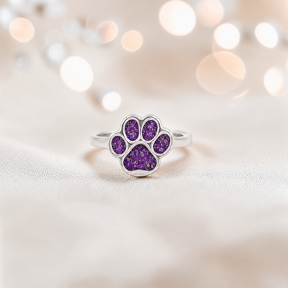 Starlight paw ashes ring in rose pink, handcrafted in Lancashire UK - by Keepsake Memorial Jewellery