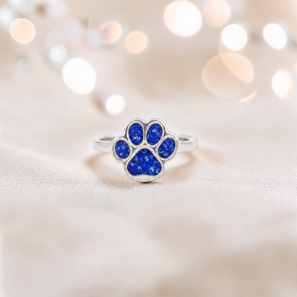 Starlight paw ashes ring in royal blue, handcrafted in Lancashire UK - by Keepsake Memorial Jewellery