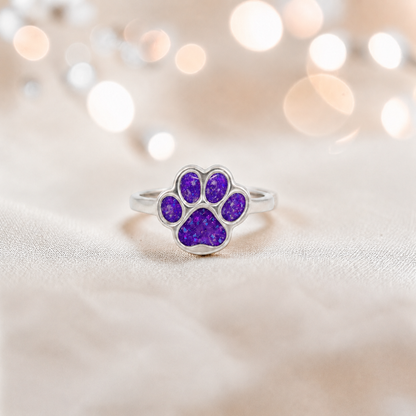 Starlight paw ashes ring in sleepy lavender, handcrafted in Lancashire UK - by Keepsake Memorial Jewellery