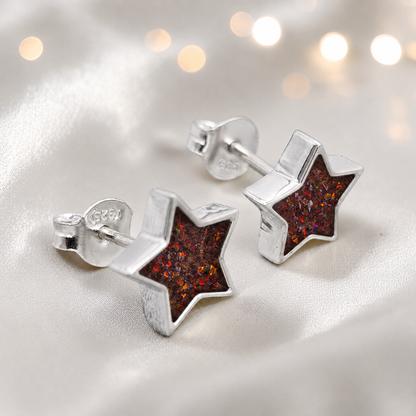 Starlight memorial stud earrings in copper mocha opal — sterling silver, handcrafted in Lancashire, UK