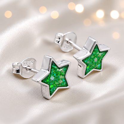 Starlight memorial stud earrings in fruit green opal — sterling silver, handcrafted in Lancashire, UK