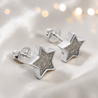 Starlight memorial stud earrings in natural ash opal — sterling silver, handcrafted in Lancashire, UK