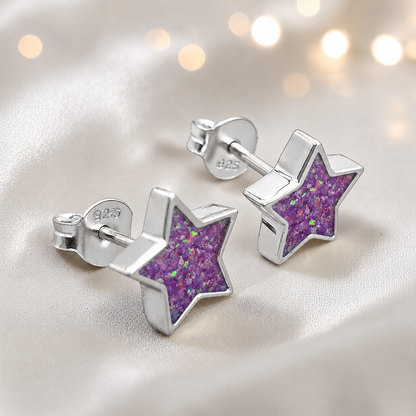 Starlight memorial stud earrings in Rose Pink opal — sterling silver, handcrafted in Lancashire, UK