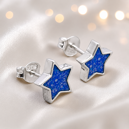Starlight memorial stud earrings in royal blue opal — sterling silver, handcrafted in Lancashire, UK