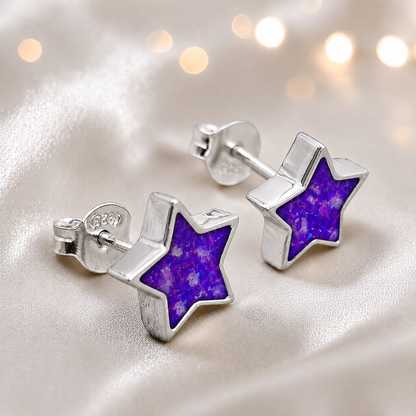Starlight memorial stud earrings in sleepy lavender opal — sterling silver, handcrafted in Lancashire, UK