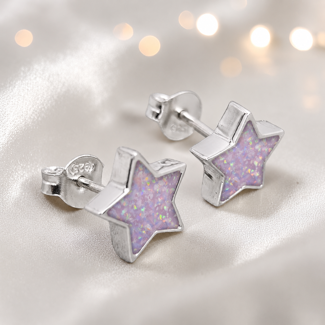 Starlight memorial stud earrings in Unicorn Purple opal — sterling silver, handcrafted in Lancashire, UK