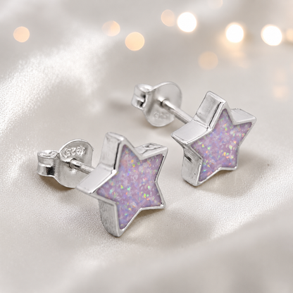 Starlight memorial stud earrings in Unicorn Purple opal — sterling silver, handcrafted in Lancashire, UK