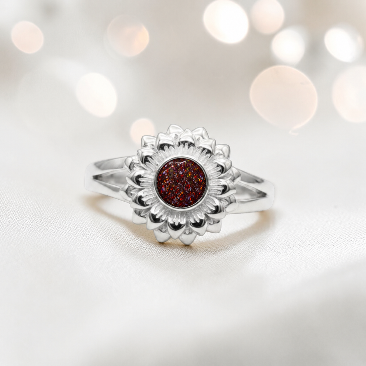 Keepsake Memorial Silver Sunflower Ashes Ring in Copper Mocha - Handcrafted in the UK 