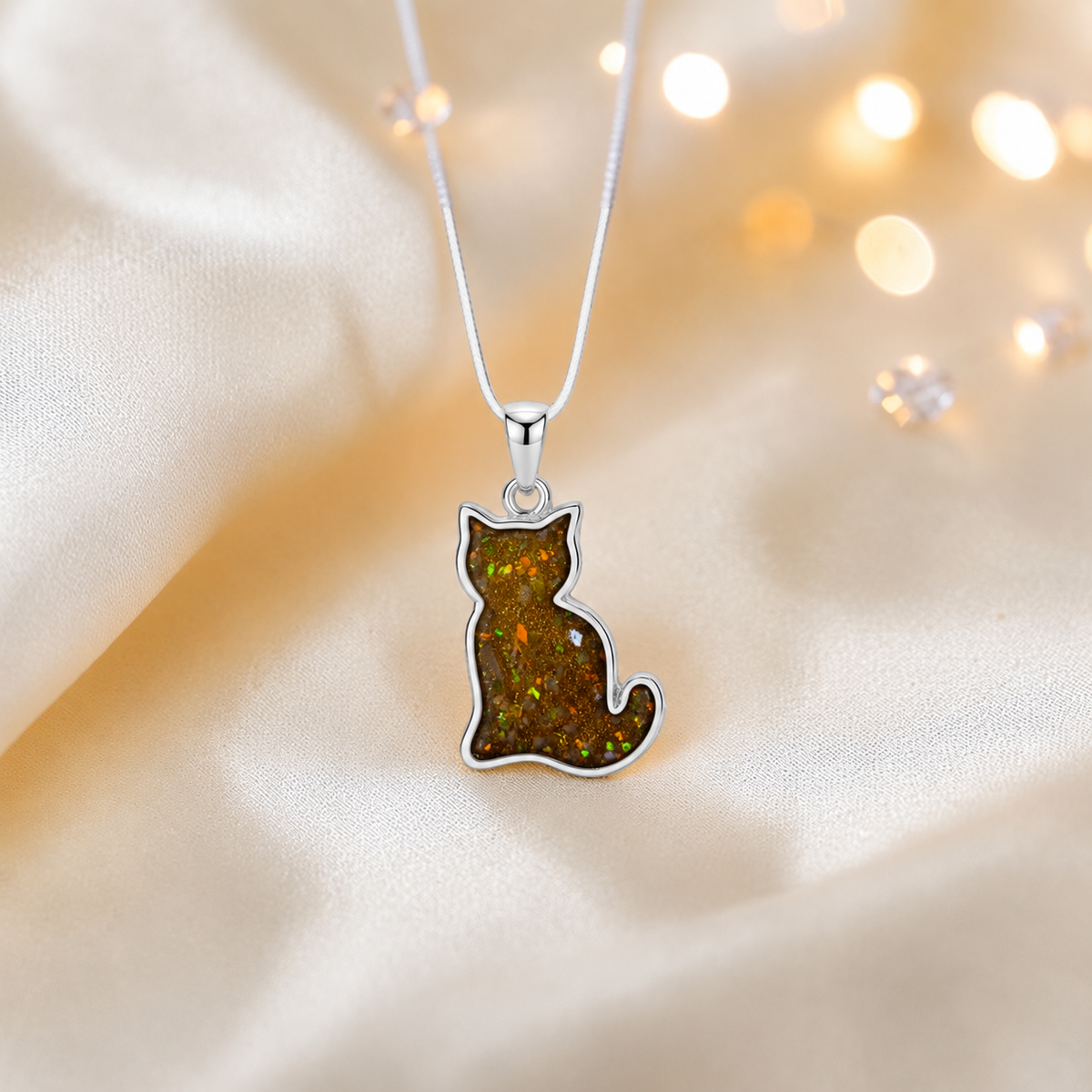 Tabatha Silver cat memorial ashes pendant in gold olive, handcrafted in Lancashire, UK - by Keepsake Memorial Jewellery