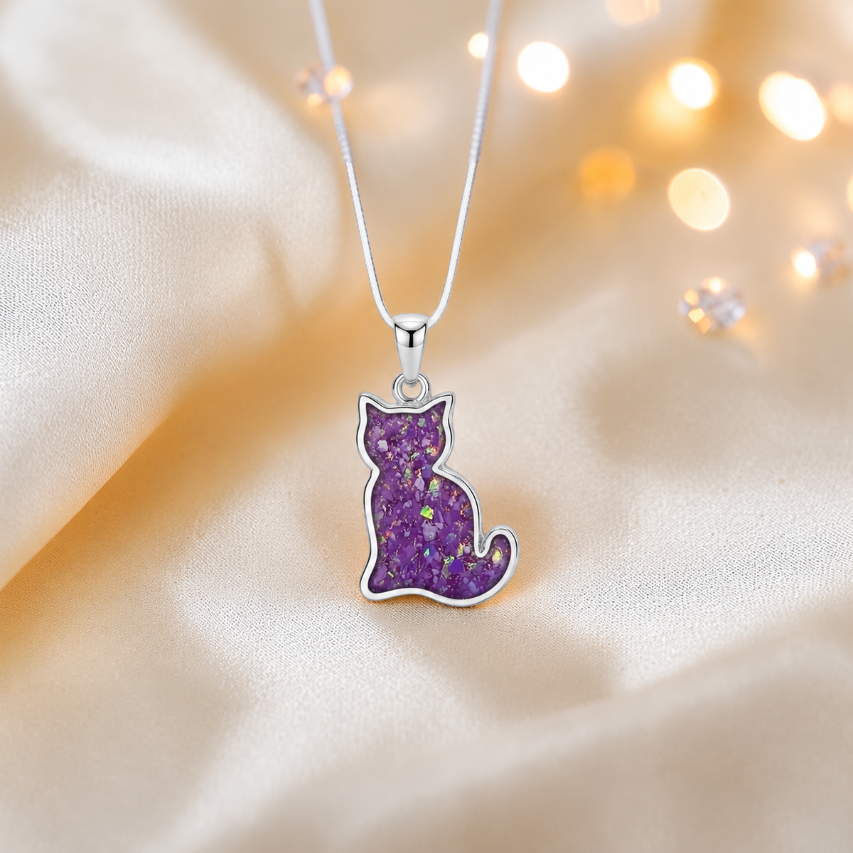 Tabatha Silver cat memorial ashes pendant in rose pink, handcrafted in Lancashire, UK - by Keepsake Memorial Jewellery