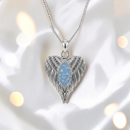 Tayga angel wing heart pendant in baby blue, handcrafted in Lancashire UK - by Keepsake Memorial Jewellery