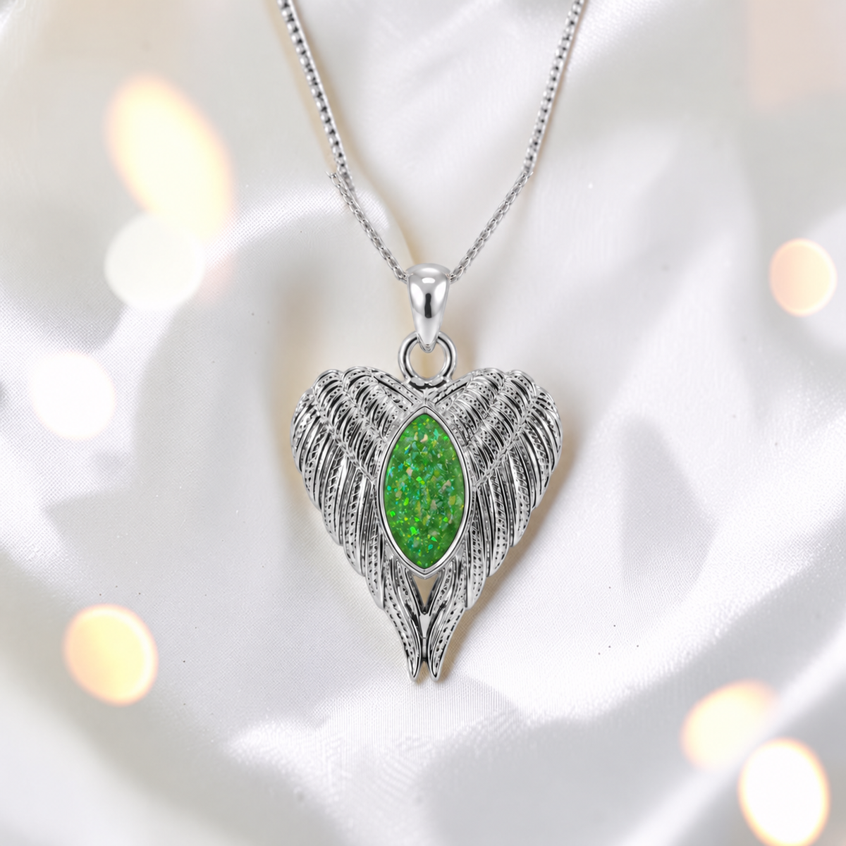 Tayga angel wing heart pendant in fruit green, handcrafted in Lancashire UK - by Keepsake Memorial Jewellery