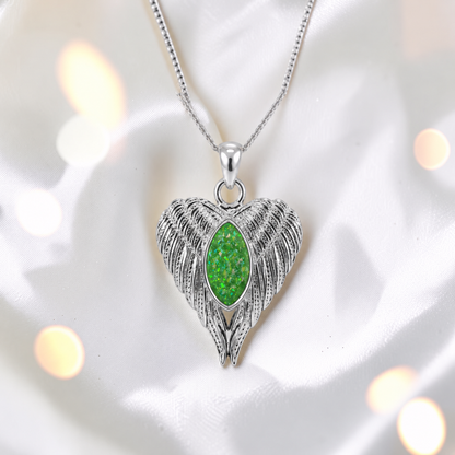 Tayga angel wing heart pendant in fruit green, handcrafted in Lancashire UK - by Keepsake Memorial Jewellery