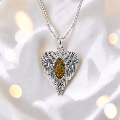 Tayga angel wing heart pendant in gold olive, handcrafted in Lancashire UK - by Keepsake Memorial Jewellery