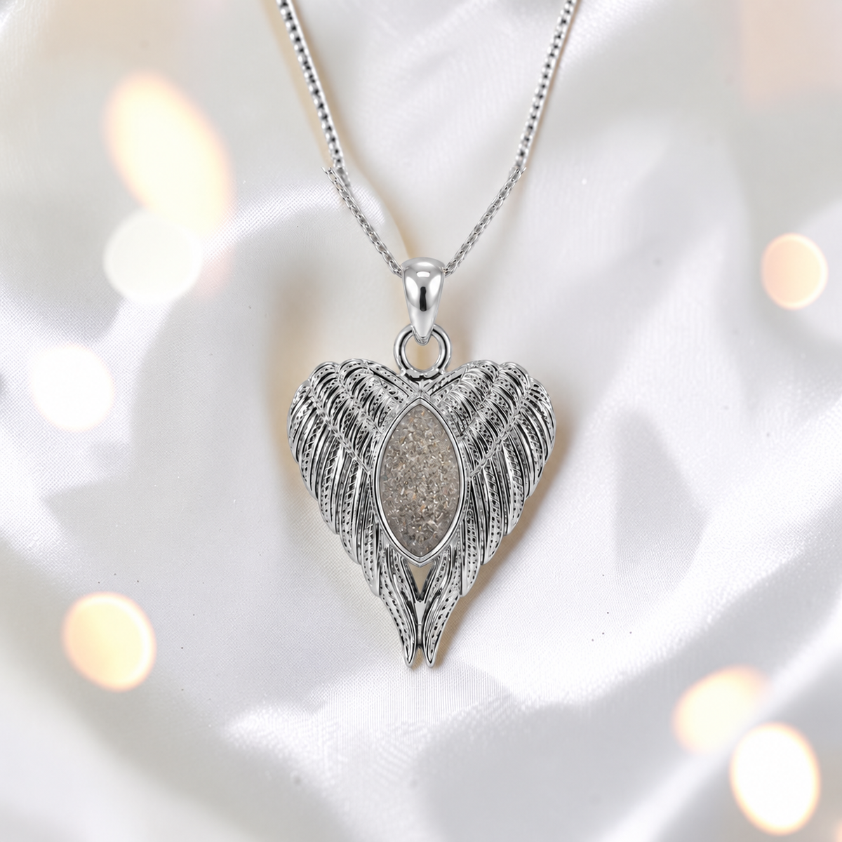 Tayga angel wing heart pendant in natural ash, handcrafted in Lancashire UK - by Keepsake Memorial Jewellery