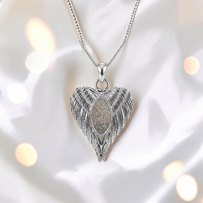 Tayga angel wing heart pendant in natural ash, handcrafted in Lancashire UK - by Keepsake Memorial Jewellery