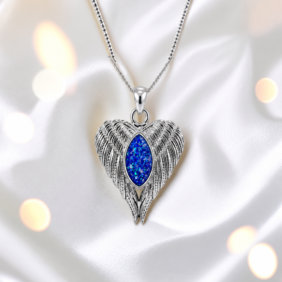Tayga angel wing heart pendant in royal blue, handcrafted in Lancashire UK - by Keepsake Memorial Jewellery