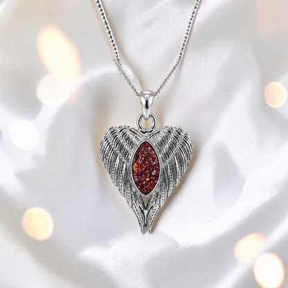 Tayga angel wing heart pendant in ruby red, handcrafted in Lancashire UK - by Keepsake Memorial Jewellery