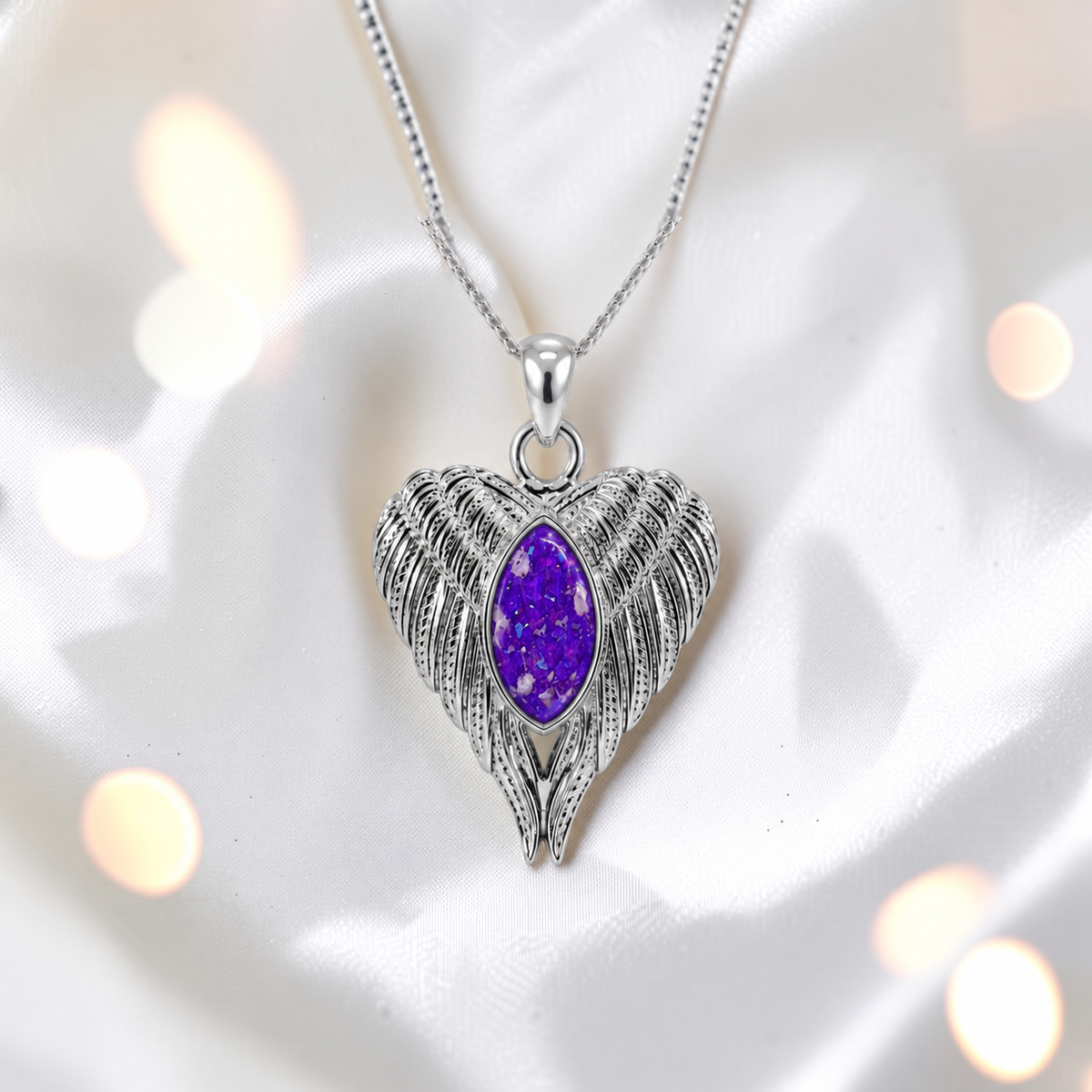Tayga angel wing heart pendant in sleepy lavender, handcrafted in Lancashire UK - by Keepsake Memorial Jewellery