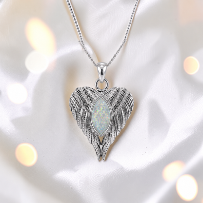 Tayga angel wing heart pendant in white snow, handcrafted in Lancashire UK - by Keepsake Memorial Jewellery