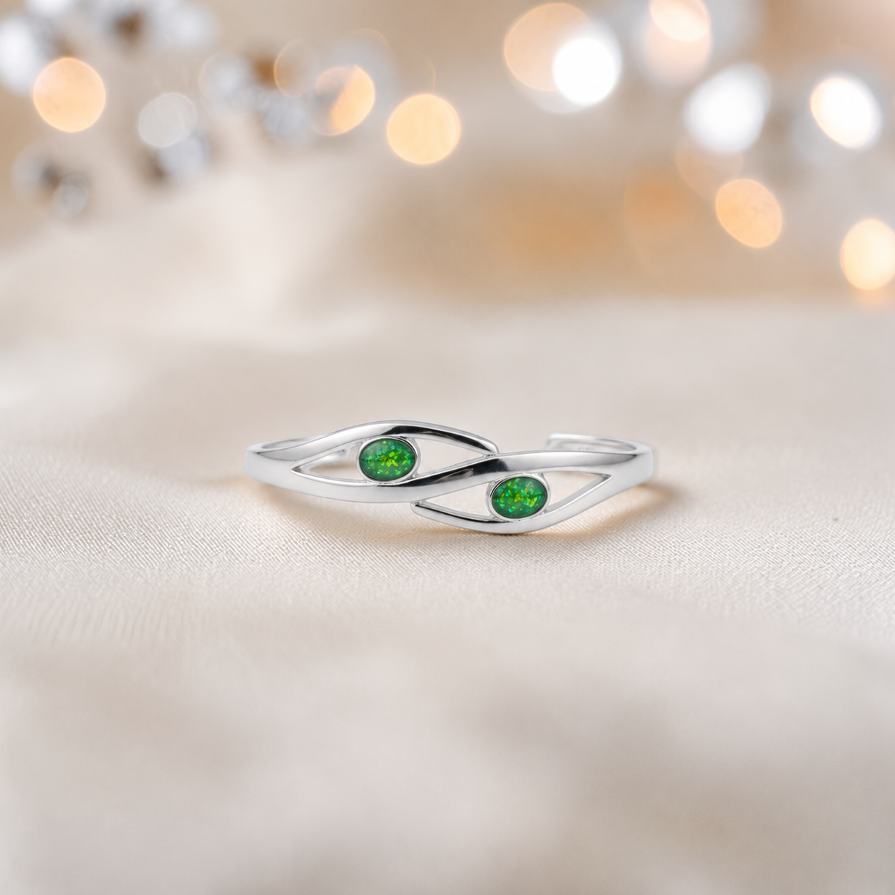 Thalia memorial bangle with two stones, in fruit green, handcrafted in Lancashire UK - by Keepsake Memorial Jewellery