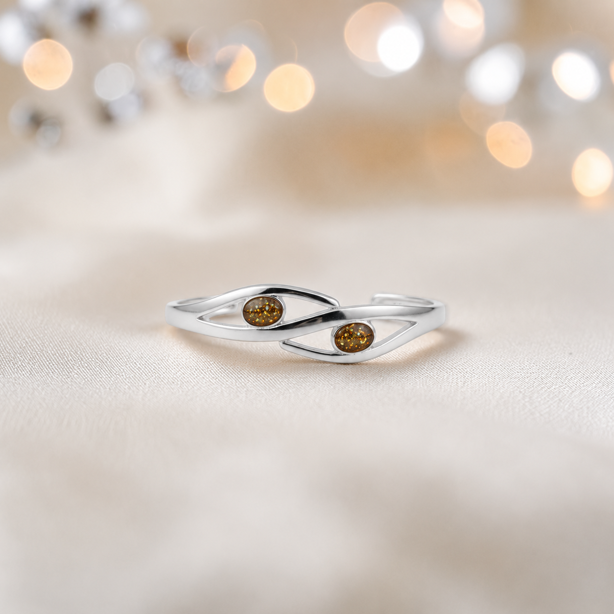 Thalia memorial bangle with two stones, in gold olive, handcrafted in Lancashire UK - by Keepsake Memorial Jewellery