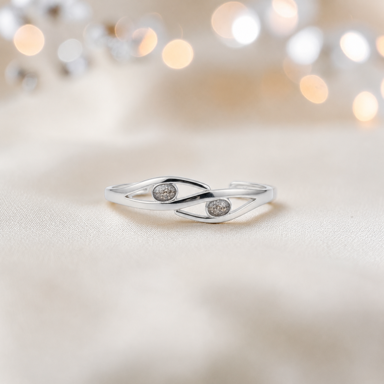 Thalia memorial bangle with two stones, in natural ash, handcrafted in Lancashire UK - by Keepsake Memorial Jewellery