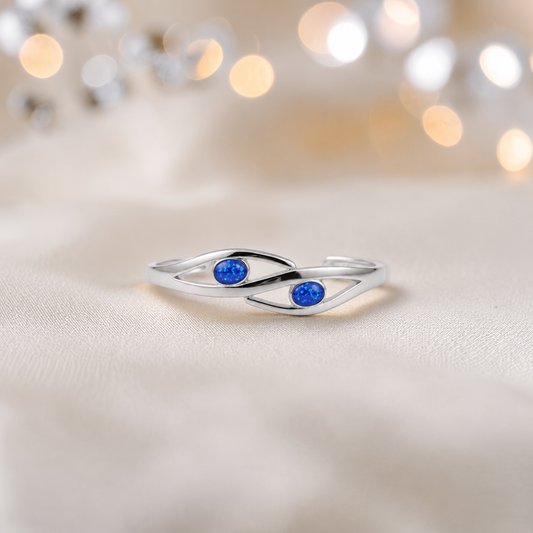 Thalia memorial bangle with two stones,  in royal blue, handcrafted in Lancashire UK - by Keepsake Memorial Jewellery