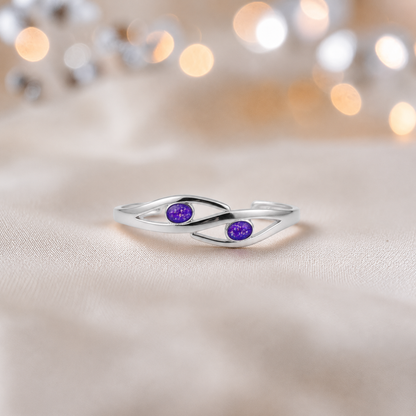 Thalia memorial bangle with two stones, in sleepy lavender, handcrafted in Lancashire UK - by Keepsake Memorial Jewellery