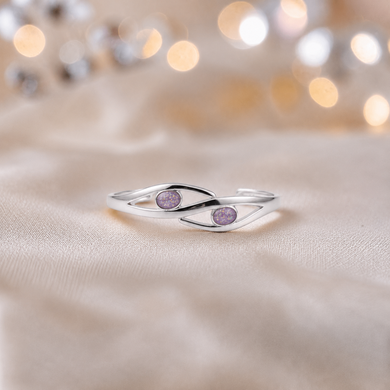Thalia memorial bangle with two stones, in unicorn purple, handcrafted in Lancashire UK - by Keepsake Memorial Jewellery