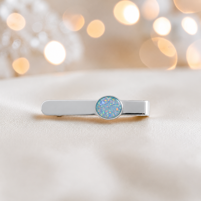 Tie slide - sterling silver memorial tie slide in baby blue, handcrafted in Lancashire UK - by Keepsake Memorial Jewellery 