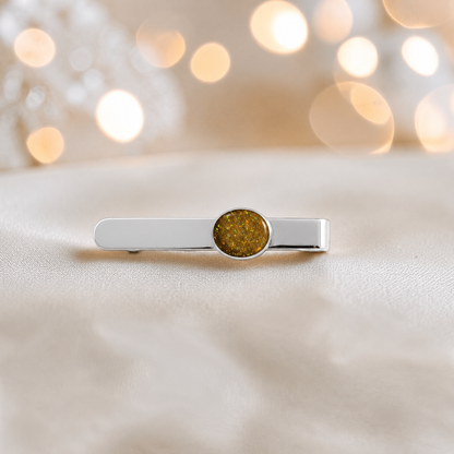 Tie slide - sterling silver memorial tie slide in gold olive, handcrafted in Lancashire UK - by Keepsake Memorial Jewellery 