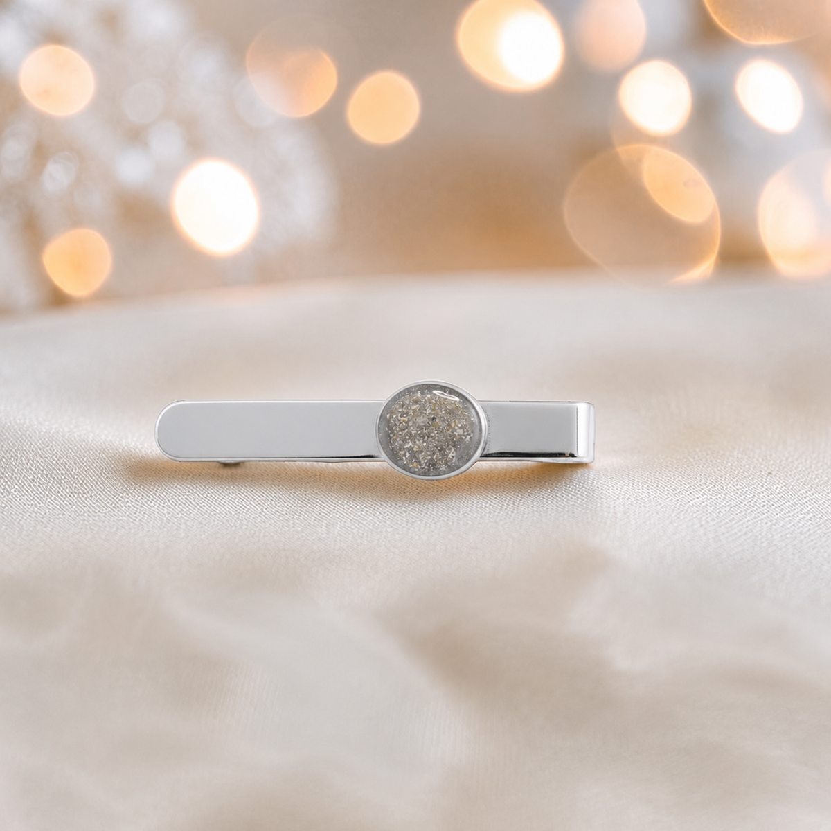 Tie slide - sterling silver memorial tie slide in natural ash, handcrafted in Lancashire UK - by Keepsake Memorial Jewellery 