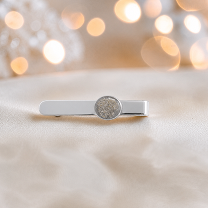 Tie slide - sterling silver memorial tie slide in natural ash, handcrafted in Lancashire UK - by Keepsake Memorial Jewellery 